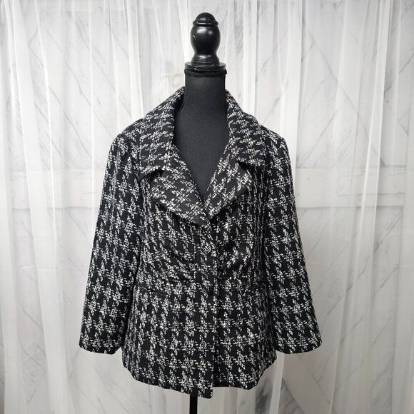 Live A Little Black Grey Houndstooth Preppy Retro Wool Y2K Winter Jacket PL - Picture 14 of 14